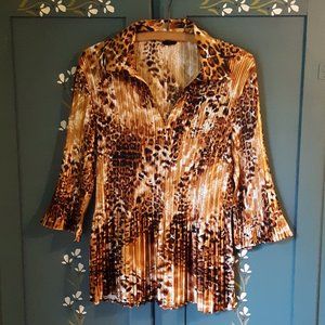 Animal Print Accordion Blouse with Flared Sleeves Size M